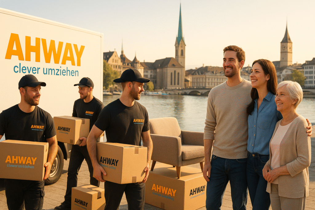Umzug Expats Schweiz in Zürich mit Umzugswagen, Familie und Team